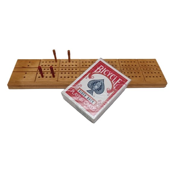 Vintage Cribbage Board Milton Bradley Co & NEW Bicycle Rider Back Playing Cards - Picture 2 of 6